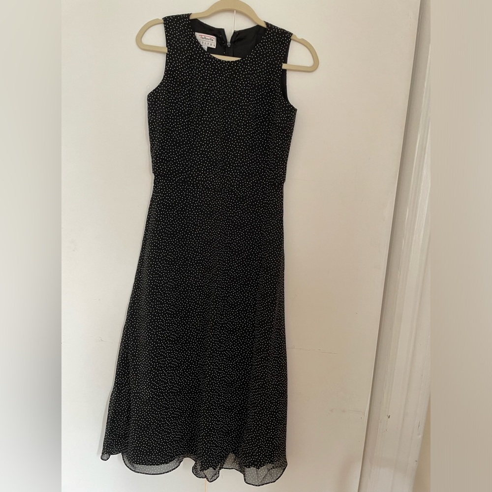 Talbots Women's Petites Sleeveless Long Polka Dot Dress Black Size 2